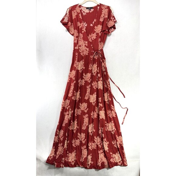 Lulus Dress Womens XS Red Floral Maxi Wrap Boho Coquette Romantic Cottagecore - Picture 1 of 13